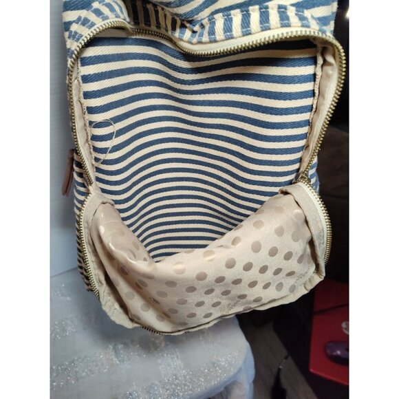Madden Girl‎ Backpack Blue & Cream Stripe With Brown Trim Large - Picture 6 of 11
